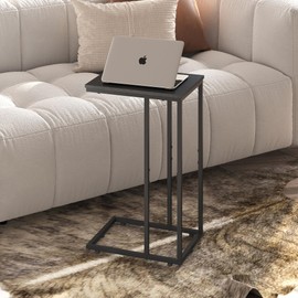WLIVE Black Side Table, C Table End Table for Bedroom, Home Office, Dorm, Living Room Tables, Black Couch Table, 2-Tier Side Tables