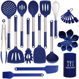 Silicone Kitchen Utensils Set - 28 Pieces Cooking Utensils Set Non-Stick Heat Resistance Silicon with Stainless Steel Handle - Royal Blue