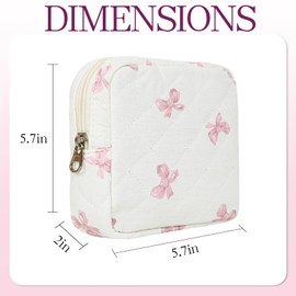 AMZMA Small Floral Quilted Makeup Bag, Coquette Aesthetic Travel Toiletry Organizer for Women, Lightweight Cotton Cosmetic Pouch