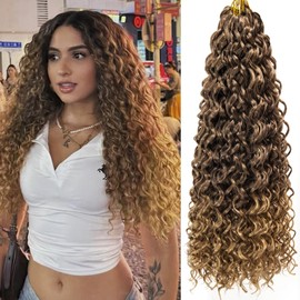 YXCHERISHAIR GoGo Curl Crochet hair Water Wave Crochet hair Ombre blonde Synthetic Bohemian Crochet Braid Deep Wave Braiding hair Extensions (24inch,7Packs,33/27)
