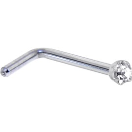 Body Candy Solid Platinum 1.5mm (0.015 cttw) Genuine Diamond L Shaped Nose Stud Ring 20 Gauge 1/4"