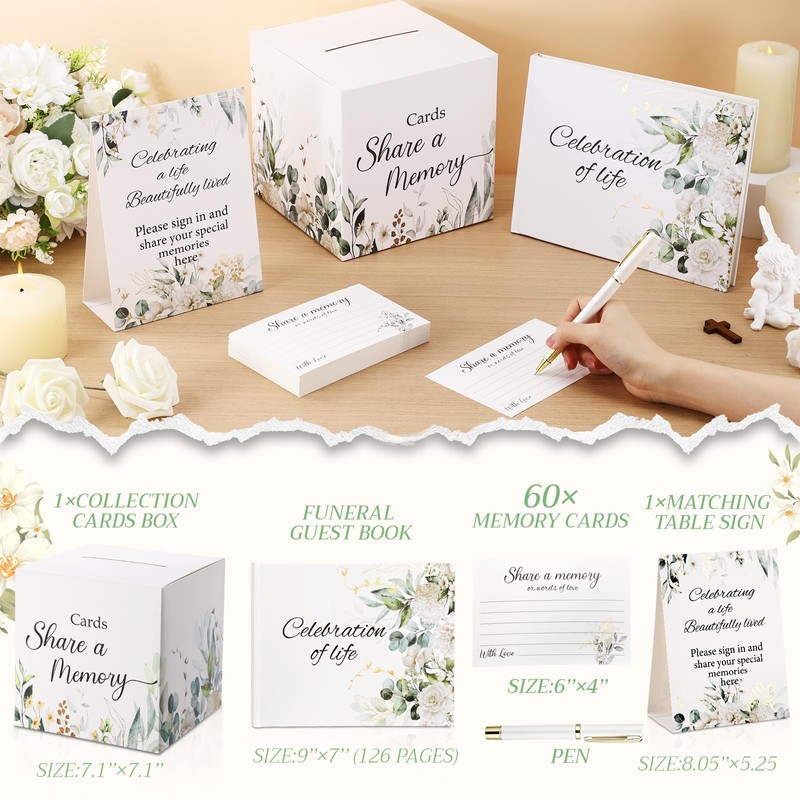 64 Pcs Floral Guest Book Set for Funeral Memorial Services,