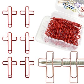 Christian Bible Study Supplies - 50 Cross Paper Clips + 2 Jumbo Pen Slot Clips, Rust-Resistant Metal for Notebooks