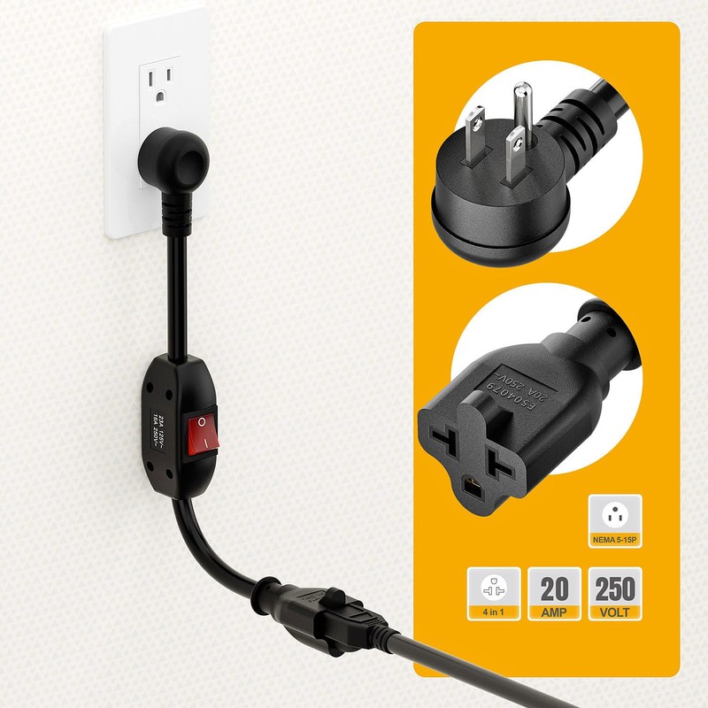 Angled Four-in-One Heavy Duty On/Off Switch Extension Cord 12-AWG 15A