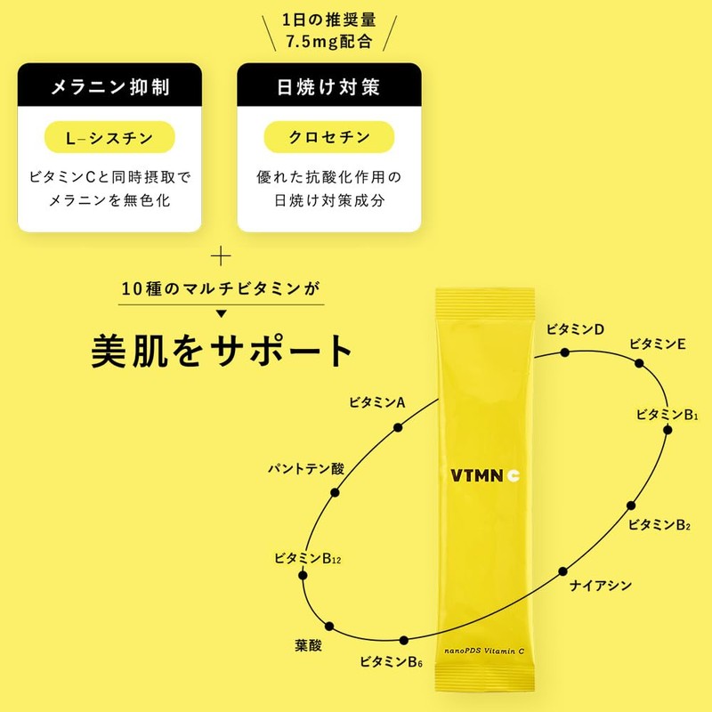 VTMNC nanoPDS VitaminC 30 packets 1包2g×30包装入 nanoPDS技術を採用したPDSリポソームビタミンC サプリ クロセチン L-シスチン