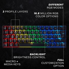 HK GAMING GK61 Mechanical Gaming Keyboard - 61 Keys Multi Color RGB Illuminated LED Backlit Wired Programmable for PC/Mac Gamer Tactile (Gateron Optical Brown)