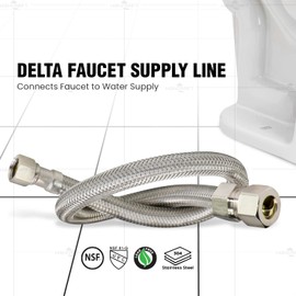 FlexCraft 27620, Delta Faucet Supply Line, Connects Faucet to Water Supply, Faucet Connector With 3/8 MIP x 3/8 In FIP, Braided Stainless Steel 20 In