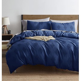 Nestl Boho Bedding King Duvet Cover Set - Boho Duvet Cover King Size, 3 Piece Tufted Navy Duvet Cover King with Zipper Closure, 1 King Size Duvet Cover Set 104x90 Inches and 2 Pillow Shams