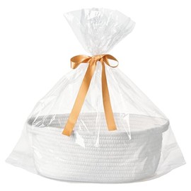 Cesta de regalo con bolsa de envoltura y cinta, cesta tejida pequeña vacía para regalo, bonito organizador de regalos decorativo para baby showers, rifas, Acción de Gracias y Navidad, 12 x 8