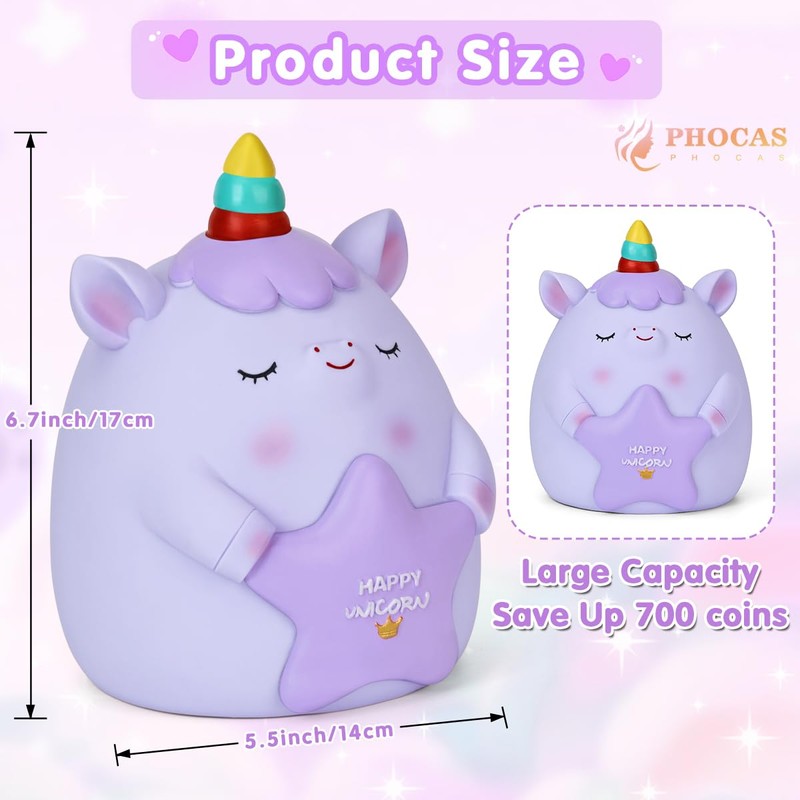 PHOCAS Unicorn Piggy Bank Kids Plastic Saving Coin Box Unicorn