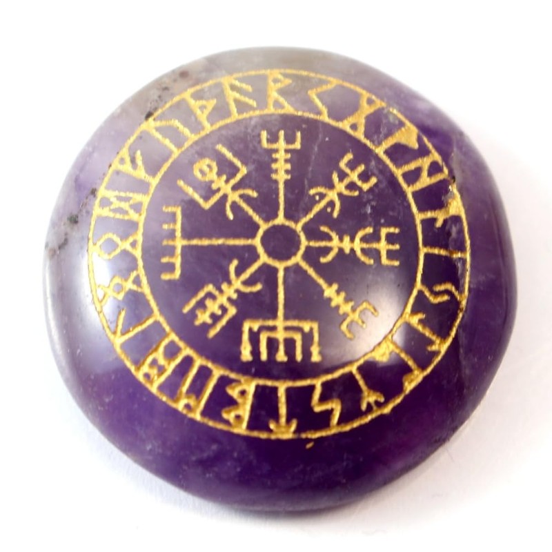 Pocket Stone Amethyst Helmet of Fear Viking Compass Aegishjalm Futhark
