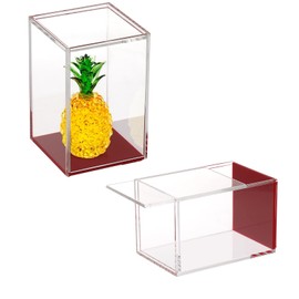 JUXYES Pack of 2 Clear Acrylic Display Case with Sliding Door for Mini Action Figures, Stackable Display Case Cube Small Showcase Free Standing Dustproof Collectibles Protection Box, Red Bottom