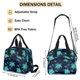 Insulated Lunch Bag for Women Men Teal Turtle Ocean Animal Nautical Floral Lunch Box Reusable Lunch Cooler Bag Large Lunch Tote Bag for Work Picnic Travel School