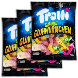 Pack of 3 Trolli Sour Fireflies 3 x 150 g Acid Fruit Gum Fireflies