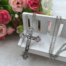 Shimmering keepsake from my USA art studio pendant HOLY PRAY LARGE CRUCIFX CROSS JESUS SILVER 20" necklace men FREE GIFT