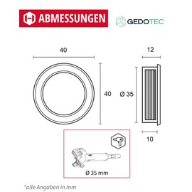 Gedotec Shell Handle Recessed | White Matt | Metal Inlet Handle | Diameter 35 mm Bore | Pack of 4 | Modern Handle Shell for Inlet | Recessed Handle MA35 | Handle Shell Sliding Door | Round Handle 40