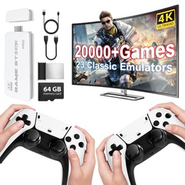 Wireless Retro Game Console, Retro Game Stick 4k HDMI Output Built-in 20,000+ Games 23 Emulators, Plug & Play Retro Game Stick for TV, Dual 2.4G Wireless Controller