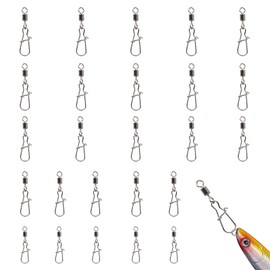 25PCS Fish Fishing Barrel Swivel And Safety Snap, Clips Ball Bearing Connector Tackle, High Strength Rolling Swivels Clips Connector for Saltwater Freshwater(4# 5# 6# 7# 8#)