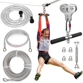 Fologtoo Zip Lines for Kids and Adults Outdoor Up to 500 Lbs, 304 Stainless Steel 180FT Zipline Kits for Backyard with Thickened 1/4" Wire Rope, Removable Pulley, Outdoor Playground Equipment