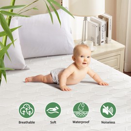 King Size Waterproof Mattress Protector, 40% Rayon Derived from Bamboo Cooling Mattress Pad Cover, 3D Air Fabric Breathable Mattress Pad Fitted with Deep Pocket 6"- 15" Machine Washable