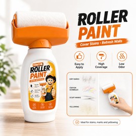White Paint, White Wall Paint & Touch Up Paint for Walls, 17.64oz Built-in Roller Water-Based Low Odor Interior Paint, Ceiling Paint for Walls & Baseboards, Drywall Repair Kit Covers Stains