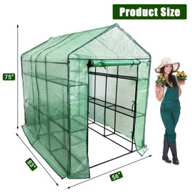Greenhouse for Outdoors,Walk in 3-Tier 9 Shelves Green House w/Roll-Up Zippered Door Anchors and Ropes,Waterproof & UV Protected Plant Garden Hot House for Garden Patio Backyard,57 x 85 x 76''