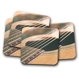 4 Set - Acoustic Guitar Coaster - Musical Instrument Music Band #15241