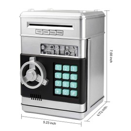 Setibre Piggy Bank, Electronic ATM Password Cash Coin Can Auto Scroll Paper Money Saving Box Toy Gift for Kids (Silvery)