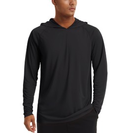TACVASEN Men's Sun Shirts Hoodie UPF 50+ Rash Guard SPF UV Hooded Long Sleeve Dry Fit Fishing Hiking Lightweight Black