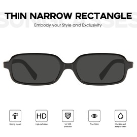 mosanana Retro 90s Rectangle Sunglasses for Women Rectangular Vintage Trendy Square 2025 Cool Cute Narrow Small Face Black Frame Grey Lens MS52479