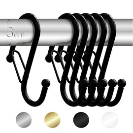 Blau Marité Royal Model 6 S-shaped Hooks with Fall Protection System. Help with the Organization of the House. (Black, Large 10 cm (Rods < 3 cm Diameter))