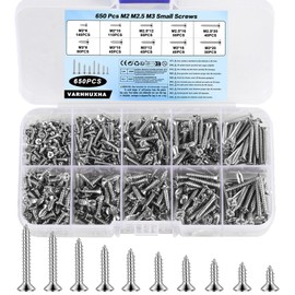 650 Pieces M2 M2.5 M3 Self-Tapping Screws, Small Wood Screws Set, Cross Flat Head Screws Set, Wood Tapping Screws Screw Assortment for Homemade Repair