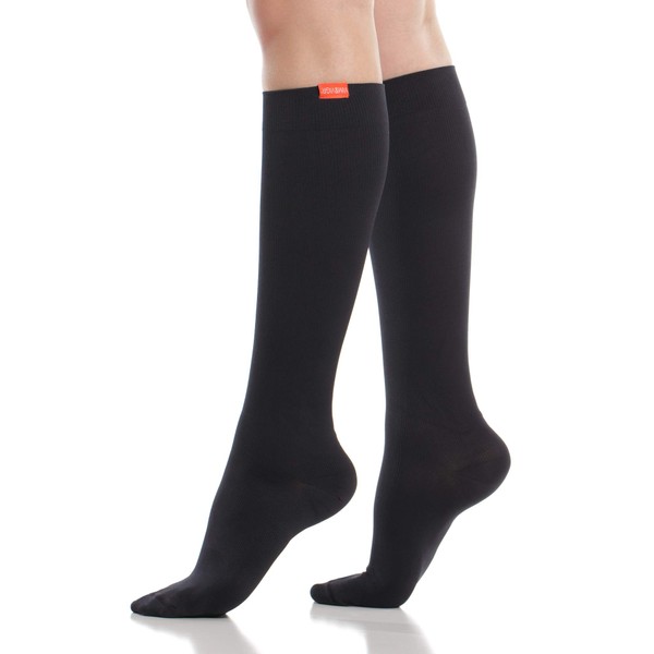 VIM & VIGR Merino Wool 15-20 mmHg Compression Socks for Women & Men (Solid Black, Medium/Large Wide Calf (5))
