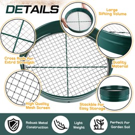 Blulu 5 Pack 14.57 Inch Wide Stackable Classifier Gold Prospecting Pan Set with Shovel 1/2" 1/4" 1/8" 1/12" 1/20" Gold Panning Equipment Stainless Steel Mesh Sifting Pans Soil Screen Sifter, Green
