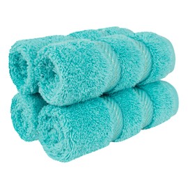 American Soft Linen Luxury Washcloths for Bathroom, 600 GSM 100% Cotton 4 Piece Turkish Wash Cloth Set, 13x13 in Soft Rags for Body and Face, Turquoise Blue Washcloths