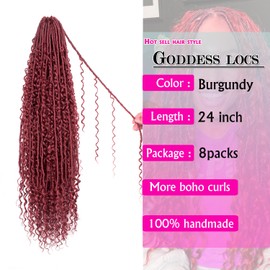 Goddess Locs Crochet Hair 24 Inch Faux Locs Crochet Pre-looped Boho Faux Loc with Curly Ends 8 Packs Long Bohemian River Loc Crochet Hair for Black Women(24Inch,BUG)