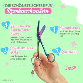 Nurse is Love, Nursing Scissors with Round Tips, Bandage Scissors for Nurses in Emergency with Exclusive Colours and Patterns, Square Medical Scissors. Colour: Black