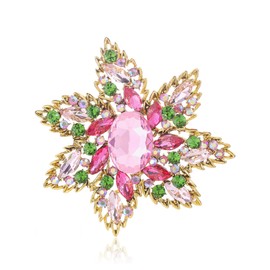 YOQUCOL Vintage Pink Austrian Crystal Rhinestone Flower Shape Big Large Brooch Pin For Women