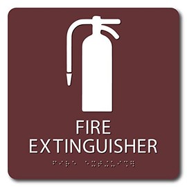 The Sign Studio - 8”X8”- ADA Compliant- “FIRE Extinguisher” Sign with PICTORIAL Bordeaux/White Tactile & Braille