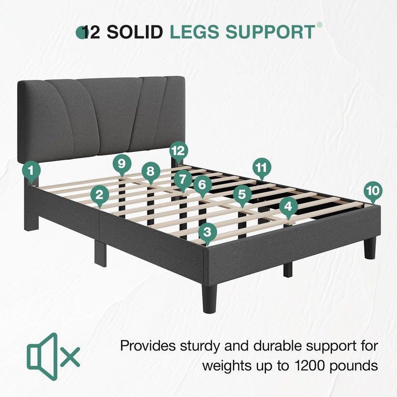Novilla Queen Size Bed Frame Upholstered Platform Queen Bed Frame