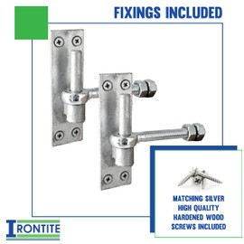 IRONTITE® 2 Pack Heavy Duty Gate Hinges with 12mm Pin and 12mm Gate Eye Bolts, to Suit Wrought Iron Gates and Wooden Gates. Black Gate Hinges Hook On Plate Hinge Pins.