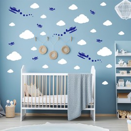 Quanyuchang Big Airplane Wall Stickers Aircraft Plane Wall Decals, Removable Vinyl DIY Peel and Stick Large Clouds Wall Stickers for Nursery Children Baby Kids Boys Girls Bedroom Decor