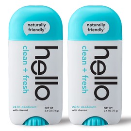 hello hello Activated Charcoal Fresh and Clean Deodorant for Women + Men, Aluminum Free, Baking Soda Free, Parabens Free, 24 Hour Odor Protection, 2.6 Ounce, 2 Pack