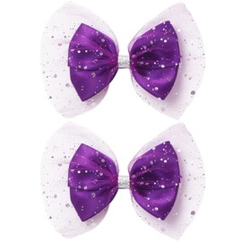 ZOLYCO Large Big 6 Inch Glitter Organza Hair Bow Clips Sequin Party Alligator Clips Mesh Hair Accessories for Women Teens Girls Kids 2 Pcs (Purple)
