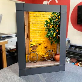CUADRO DECORATIVO DE MADERA PAISAJE PARED BICICLETA AMARILLA