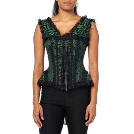 Top Drawer Green/Black Swirl Brocade & Lace Steel Boned Corset w/Cap Sleeves (Small)