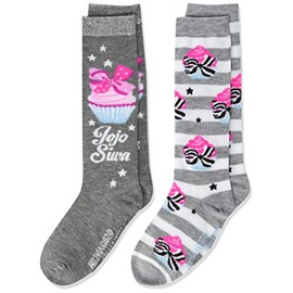 JoJo Siwa girls Jojo Siwa 2 Pack Knee High Casual Sock, Grey Multi, Fits Sock Size 6-8.5 Fits Shoe Size 7.5-3.5 US
