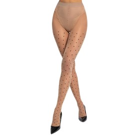 MANZI Women's Sheer Patterned Tights All-Over Polka-Dot Leopard Hearts Stockings 30 Denier Pantyhose Nylons