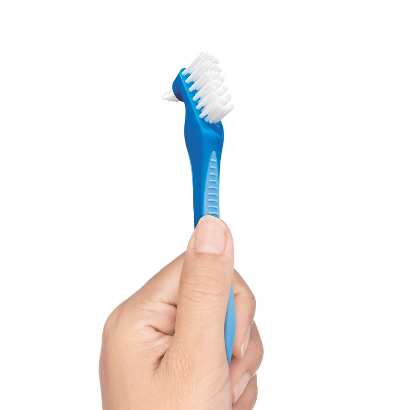 GUM Denture Brush - Dual Headed Hard Bristle Toothbrush for