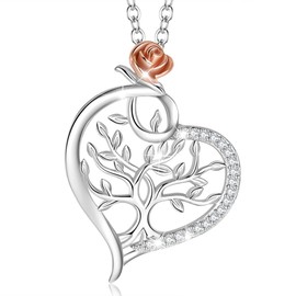 Aventia Stunning Tree of Life Necklace - Great Gift (Tree Heart Rose)